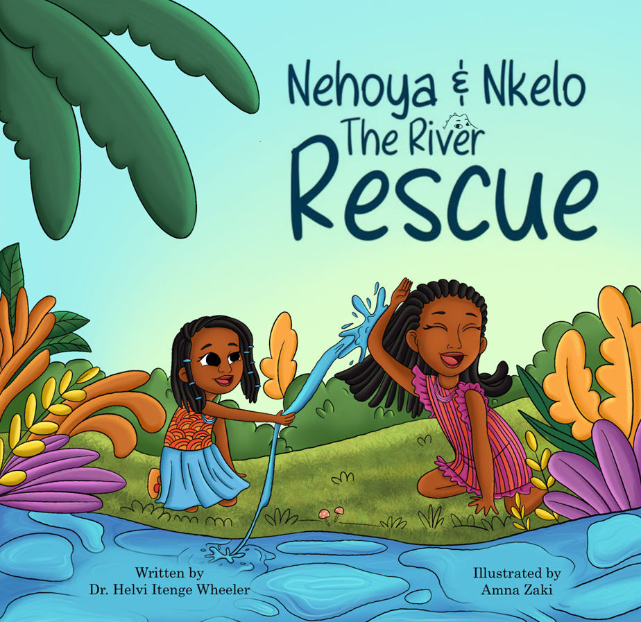 Cover of Nehoya and Nkelo: The River Rescue — two sisters splashing by a river