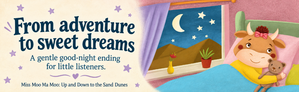 Illustration from Miss Moo Ma Moo: From adventure to sweet dreams — Miss Moo tucked into bed with her teddy